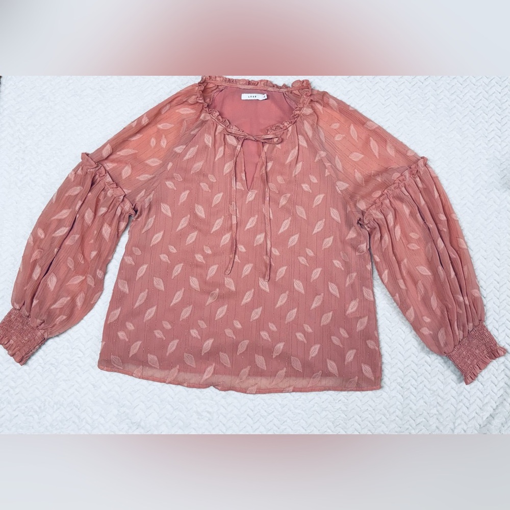 Lush Dusty Rose Tie Neck Balloon Sleeve Blouse Medium Coquette